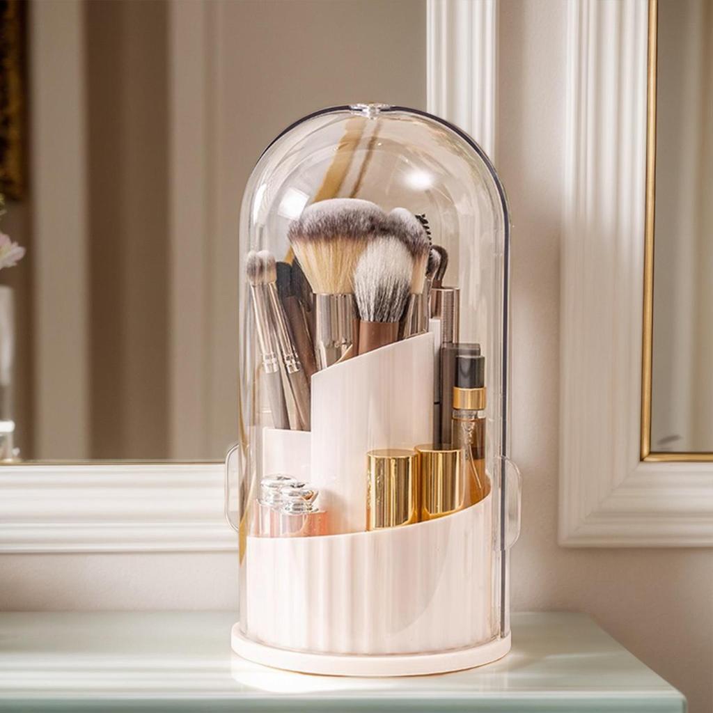 Makeup Brush Holder Jewelry Container 360 Degree Rotating Dustproof Storage Brush Holder with Lid for Cosmetics Travel Desk