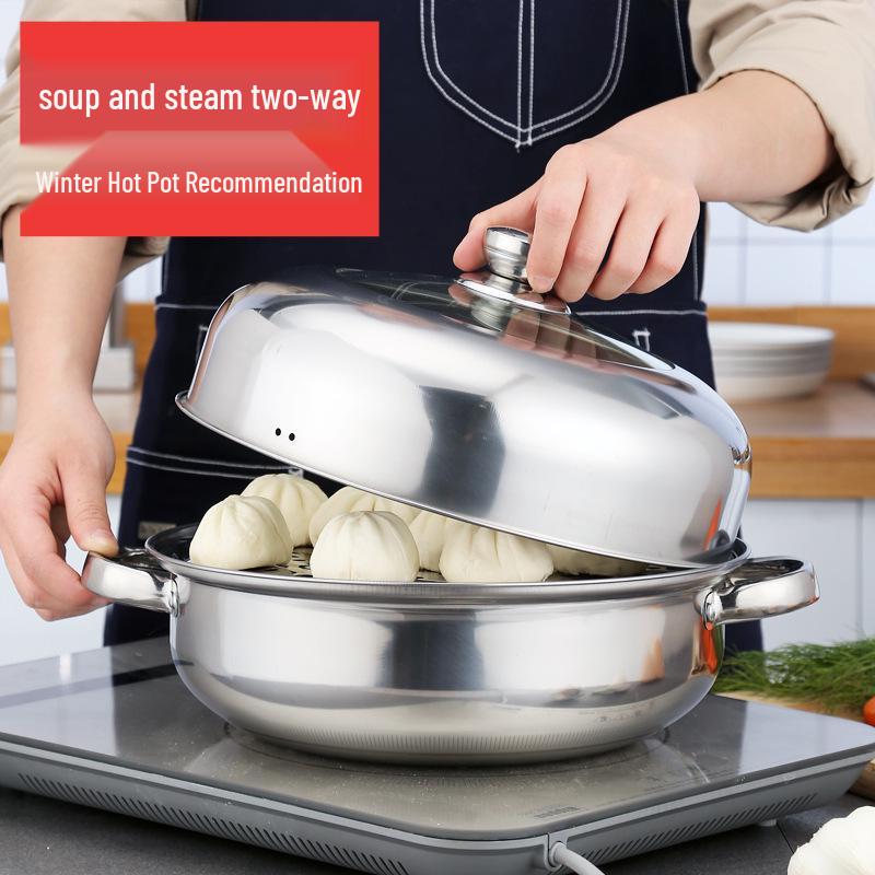 

28cm Thickened Stainless Steel Steamer & Induction Soup Pot with Double Handles 28cm