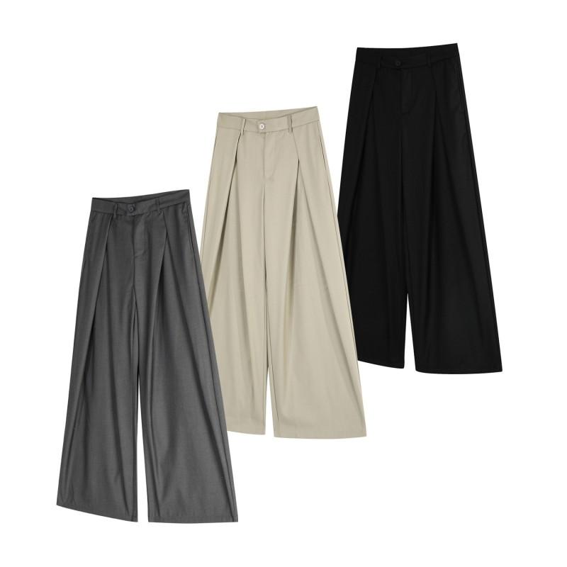 High-Waisted Wide-Leg Trousers Men Women Relaxed Fit Pleated Straight Pants Casual Chic Streetwear