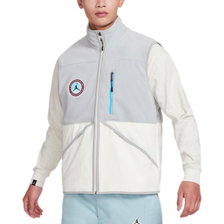 Jordan Patchwork Design Brand Logo Patch Stand Collar Vest Men Tops Light-Blue FB1907-133