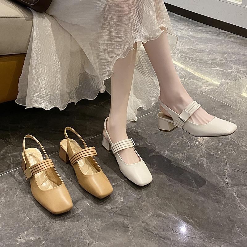 Summer Thick Heel New Baotou Sandals Women's Mary Jane Shoes 2024 Square Toe Low Heel Fashion Lolita Shoes Sexy Pumps Casual