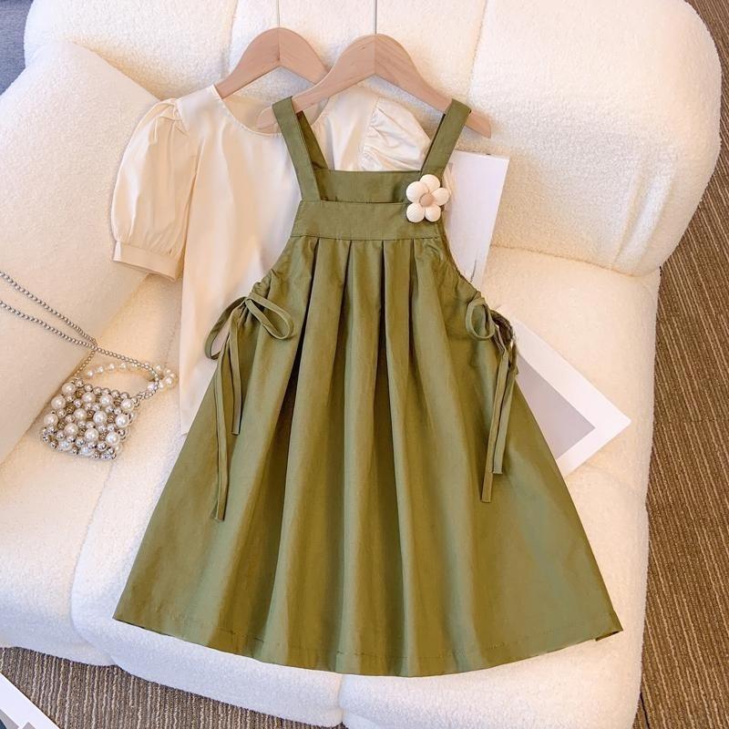 Summer Girls Two-piece Set Set Kids Top+Suspender Skirt 2Pic Children Flower Leisure Suit 3-14 Years Youth Party Clothes Kids Two-piece Set