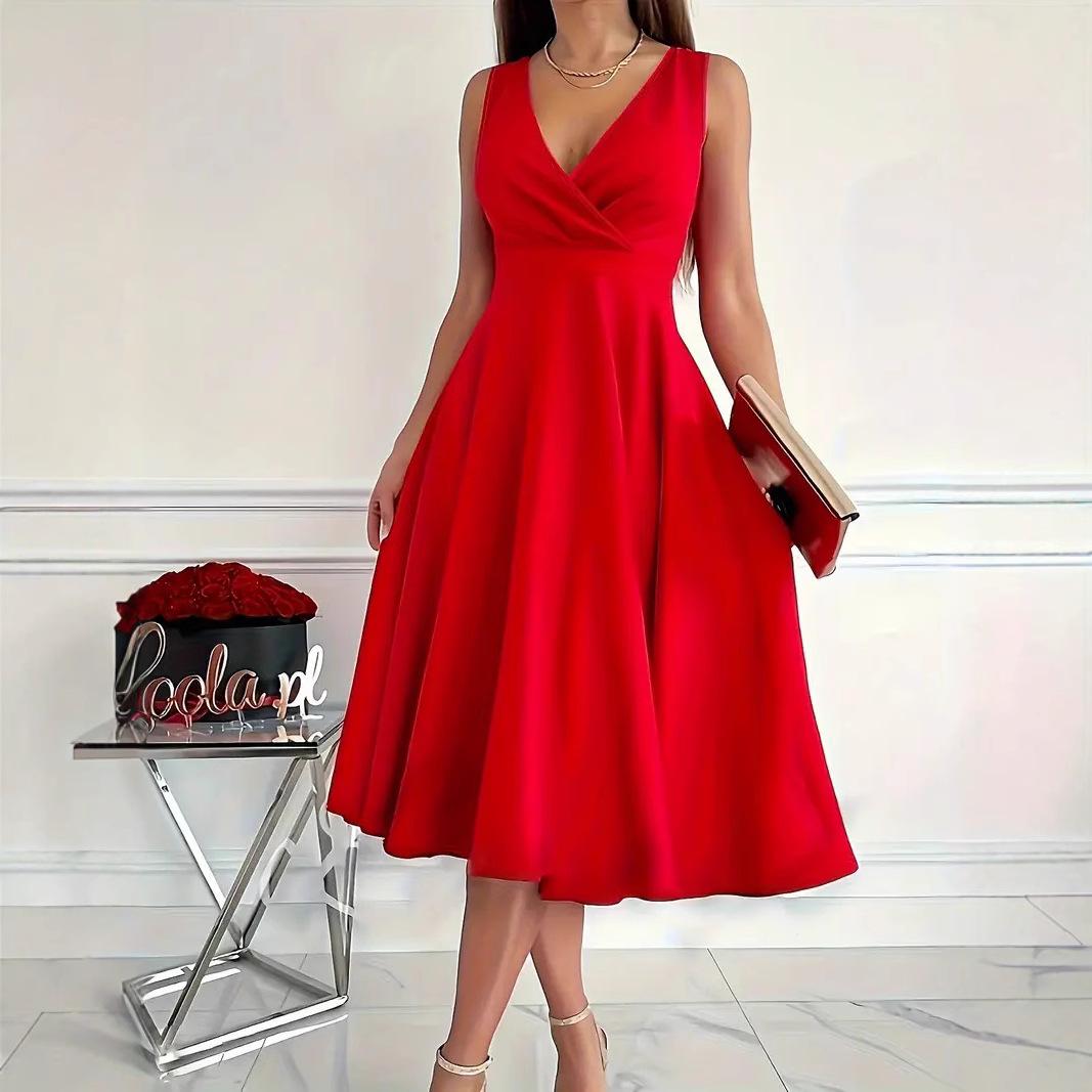 

Минималистичное платье без рукавов с асимметричным вырезом горловины, 2025 Extra Large красный