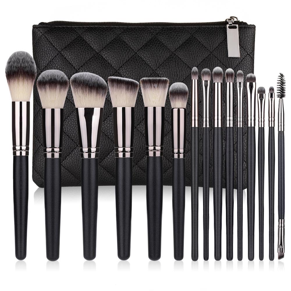 15-Piece Matte Black Makeup Brush Set: Powder & Blush Tools Available Now
