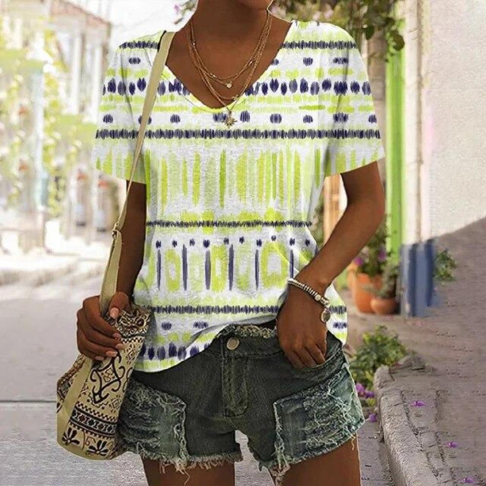 Camisetas Vintage Tie Dye de Verano Estampado 3D Moda Mujer Cuello en V Manga Corta Camiseta Y2K Camisetas Casuales Harajuku Tops Ropa Femenina