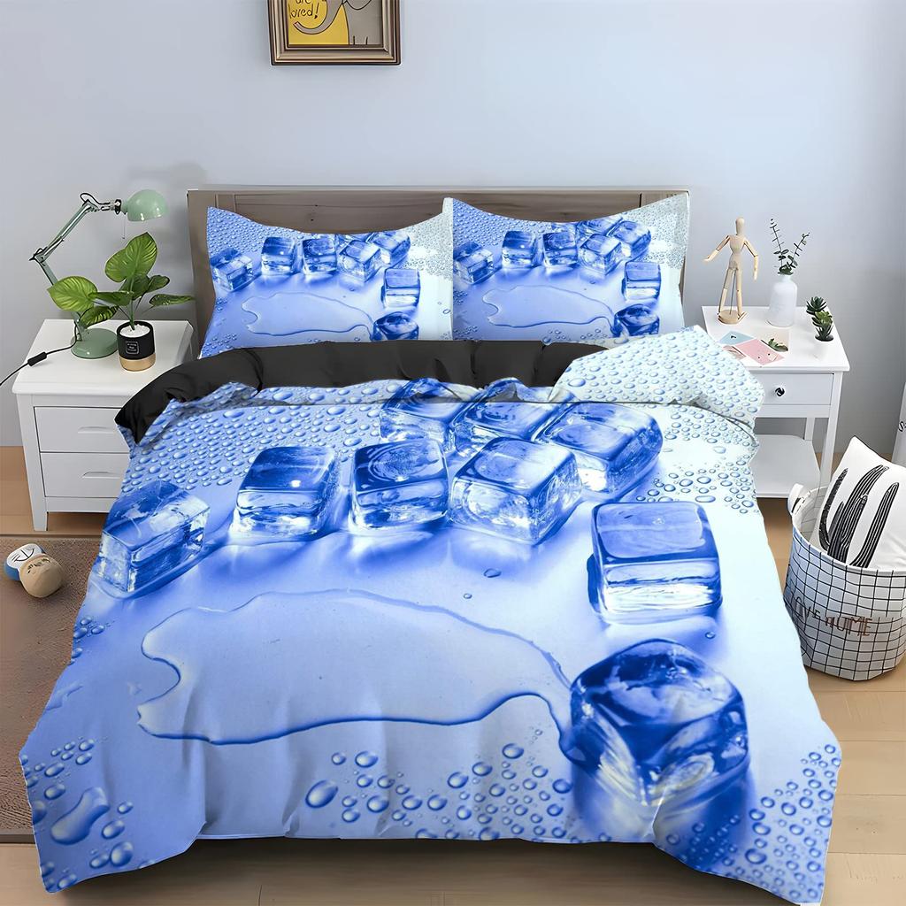 Ice Cube Duvet Cover Set 3D Ice Pattern Twin Queen Bedding Set Microfiber Summer-Cool Comforter Cover for All People 2/3 Pieces