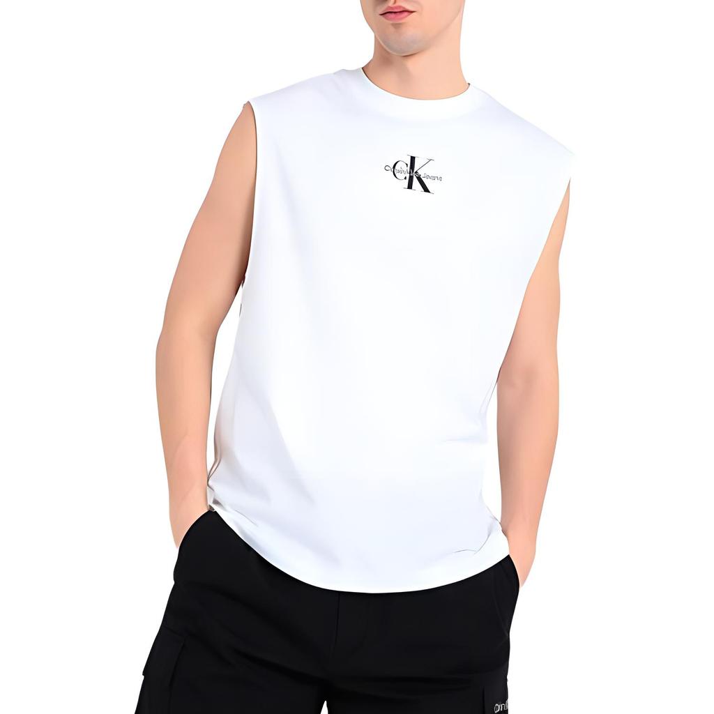 Calvin Klein Letter Pattern Printed Fitted Sleeveless Tank Top Men Tops White J30J325211-YAF