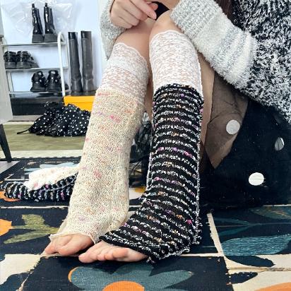 Y2K Lace Trim Flare Leg Warmers, Colorful Tweed Slouchy Socks for Women, Retro Streetwear Fashion Accessories