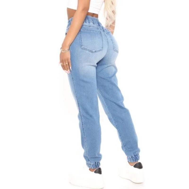 Women Elastic Waist Stretch Casual Loose Denim Pants High Waisted Jean Joggers with Drawstring Y2K Streetwear Pencil Pants