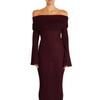 Long Sleeve Solid Color Dress With Ruffled Knit Fabric For Casual Streetwear Women