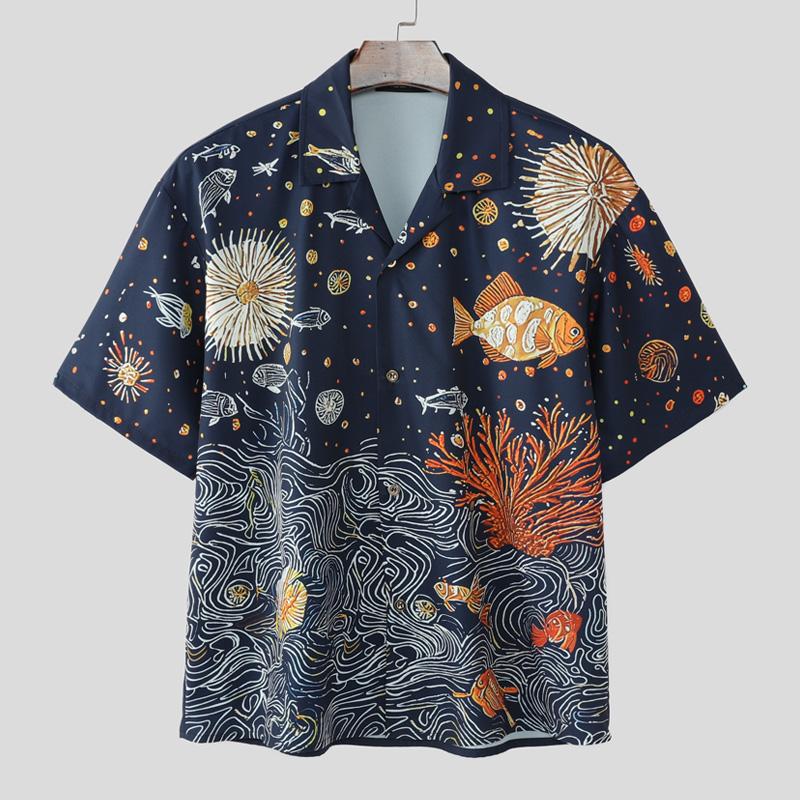 

INCERUN Oversized Men Lapel Neck Short Sleeve Print Casual Shirts M