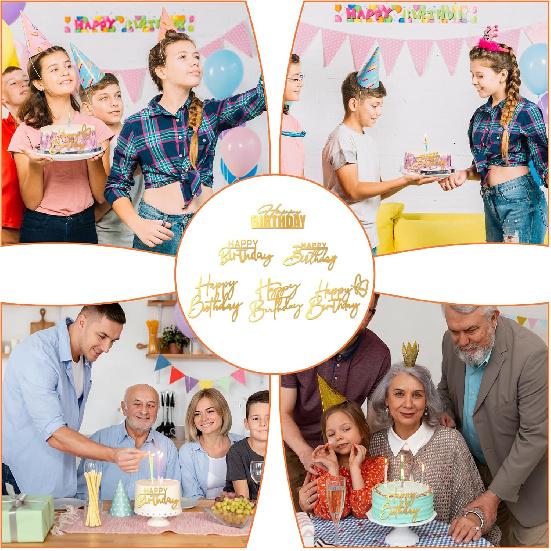 6 Pcs Flat Cake Toppers Gold Happy Birthday Cakes Topper Acrylic Cakes erts Flat Happy Birthday Decoration Sign Side Mirror for DIY Party Decorating