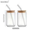 18.6oz 540ML Drinking Glasses Can Shaped Glass Cups with Bamboo Lids and Glass Straws for Beer Iced Coffee Wine Cocktail