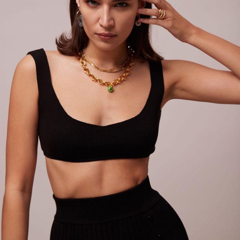 Spring and Summer Women's Woolen Knit Small Bra Pleated Short Skirt Suit