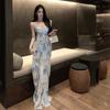 Seaside Photo Printed Long Dress Feeling Slim and Long Vacation Tube Top Suspender Dress Summer