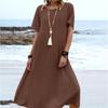 Ladies' Fashionable Vacation Solid Color Casual Round Neck Short Sleeved Loose Dress