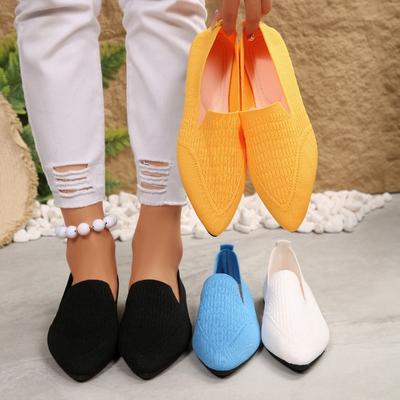 Pointed-toe Casual Breathable Single Shoes, Plus-size Women's Shoes, Flat Soft-soled Knitted Shoes