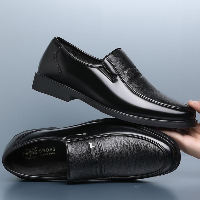 Casual leather shoes men's summer leather business dress soft leather soft bottom breathable thin black medium dad men's shoes