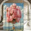 1Pc. Floral Hot Air Balloon Shower Curtain, Elegant Pink Peony, Romantic Scenery, Bathroom Decor, Polyester Fabric, Includes
