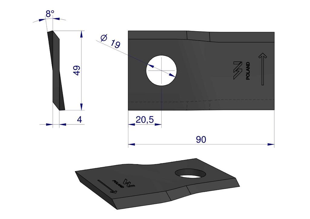Knife. Mower Blade Left 90X48X4Mm Hole 19 Application 1448251 Krone Waryński ( Sold In 25s )