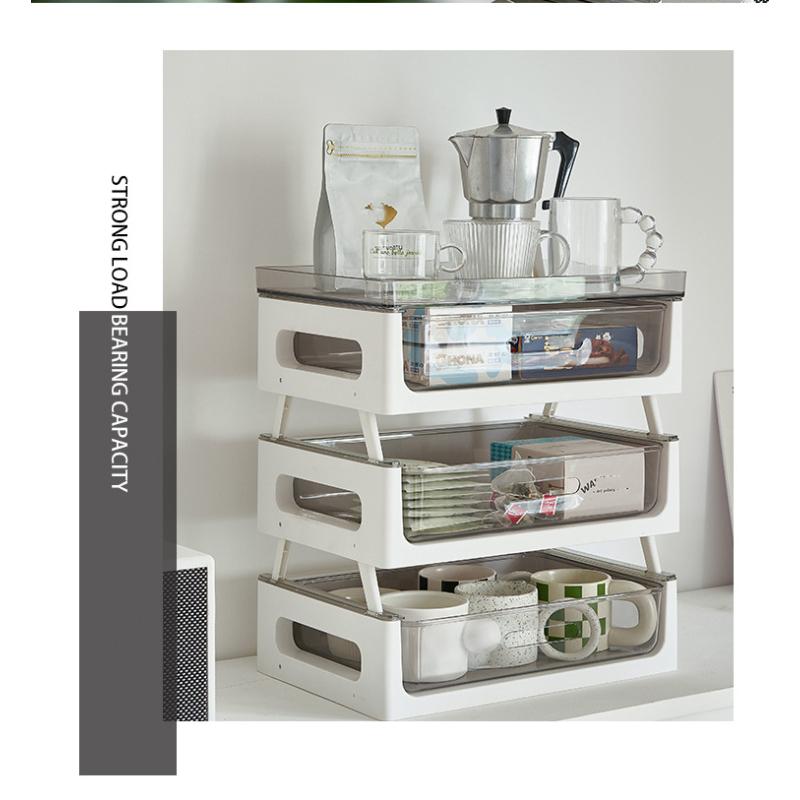 Coffee Table Dust-proof Cup Storage Box Plastic Multi-layer Transparent Storage Rack Drawer-type Office Storage File Storage