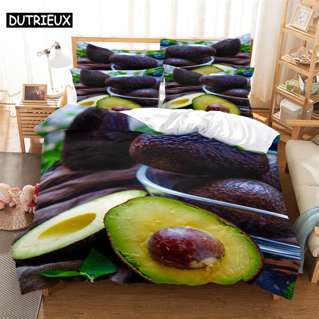 

3D Digital Printing Avocado Fashion Bedding Set, Duvet Cover Sets with 1 Quilt Cover + 2 Pillowcases, Available in US/EU/AU Size (135x200cm)&set