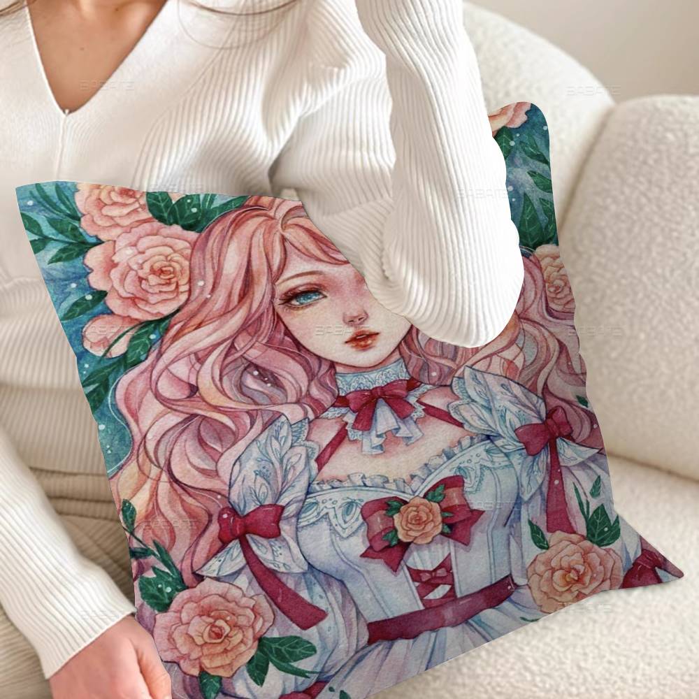 Cartoon Girl Flower Paint Pillow Anime Pillow Sofa Bed Head Pillow Cover Cushion Cover 45x45 Cm Fashion