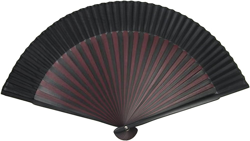 KYOETSU Folding Pure Bamboo Set of 2 Fan Fan, Silk, Plain, Two-Color Black, (Fan, Bag) Women's (17)