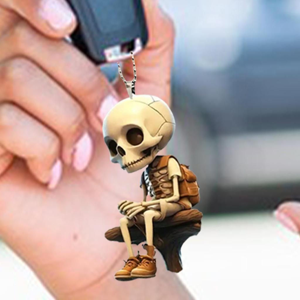 Skeleton Car Ornament, Skull Car Pendant | Halloween Car Decoration Acrylic Flat Decoration Rearview