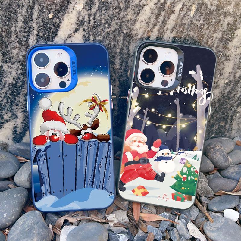 Merry Christmas Day Phone Case For iPhone 15 14 Plus Pro Max 13 12 Pro Max Mini 11 Shockproof Laser Matte Back Phone Cover Funda