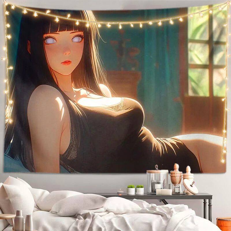 VIKAMA Cool Anime Girl Tapestry Black Hair Cool Girl Wall Hanging for Bedroom Dorm Gaming Room Decor Edgy Manga Art Poster