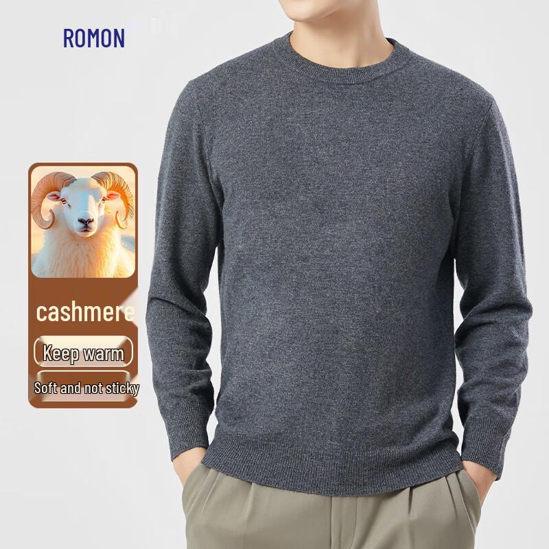 ROMON Men's Cashmere Blend Round Neck Pullover Sweater