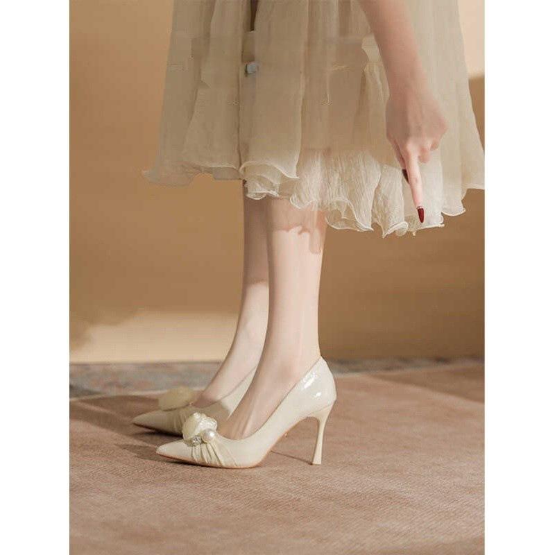Niche French flower wedding shoes female lead wedding dress bride bridesmaid shoes women's single shoes stiletto high heels