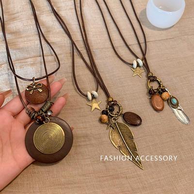 Women's Zen Retro Feather Necklace - Ethnic Layered Beaded Clavicle Chain, Long Bohemian Style