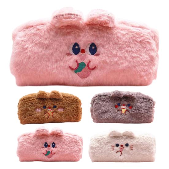 Plush Pencil Case for Girls Large Capacity Cute Bear Pen Bag for Students Fluffy Furry Stationery Pouch for School
