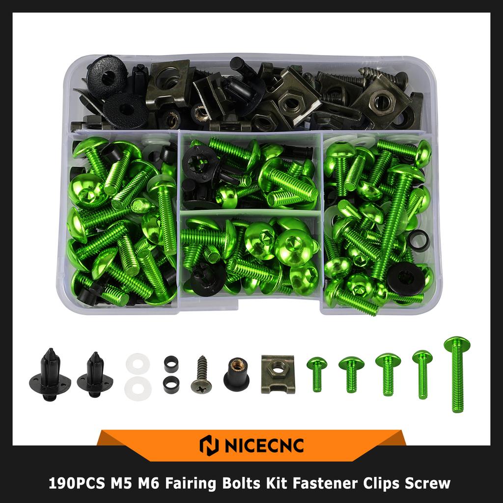 Kit 190 Pezzi Bulloni Dadi Viti Carene Moto Per Kawasaki Z1000 Z750 Z800 Z650 Ninja 250R 300 500 650 ZX10R ZX14R 6R 7R 9R