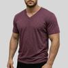 Men V Neck Short Sleeve T Shirt Slim Fit Solid Color Casual Basic Top