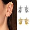 Shimmering Zircon Star Ear Clips Women Cuff Earrings Easy to Wear Copper Texture Suitable for Daily Wear and Parties