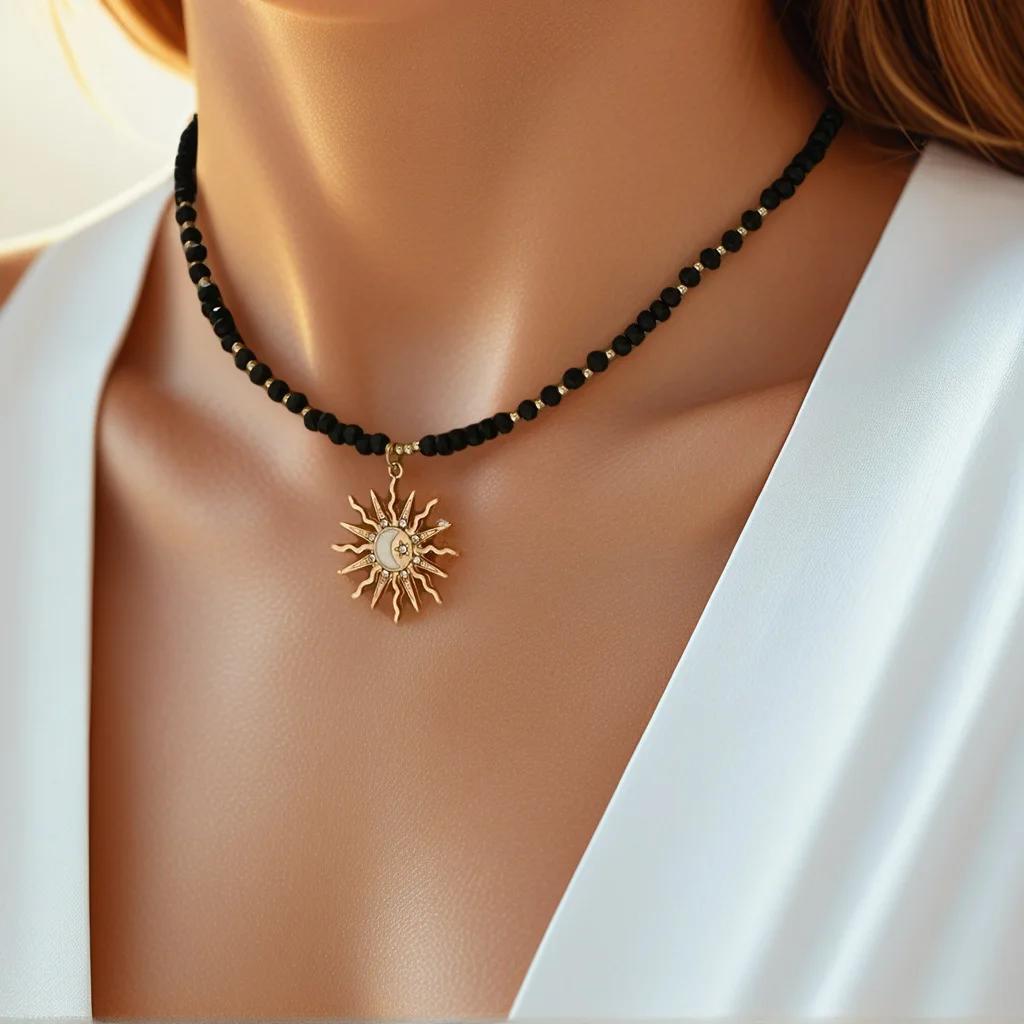 Metal Sun Star Pendant Necklaces for Women Bohemian Colorful Beads Chain Necklaces Handmade Exquisite Jewelry