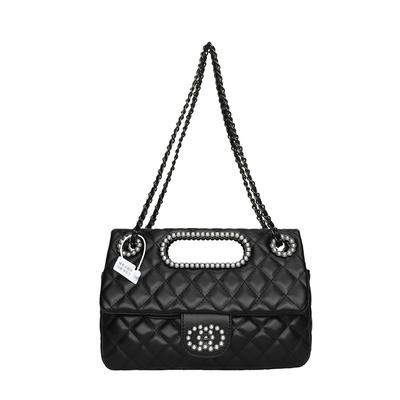 Stile Xiaoxiangfeng polsino perle nuovo portatile a spalla alla moda versatile borsa sottobraccio filo da ricamo griglia di diamanti