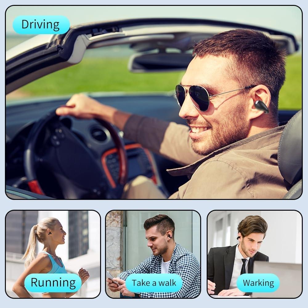 Open Ear Bone Conduction Headphones Wireless Bluetooth 5.4 Sports Clip On Earbuds 40 Hour Digital Display Charging Case Waterproof Running Earphones