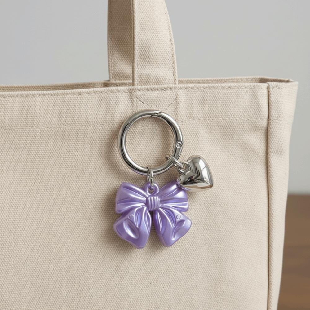 3D Print Bowknot Heart Keychain Purple Color Bow Design Bag Pendant Alloy Jewelry Accessories Backpack Keyring Bag Decoration