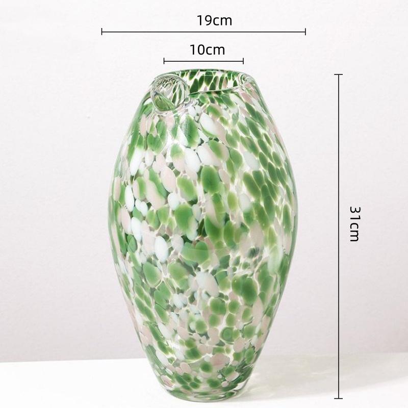 Green Spots Oval Glass Vase Transparent Hydroponics Terrarium Flower Arrangement Accessories Flower Vase Flowerpot