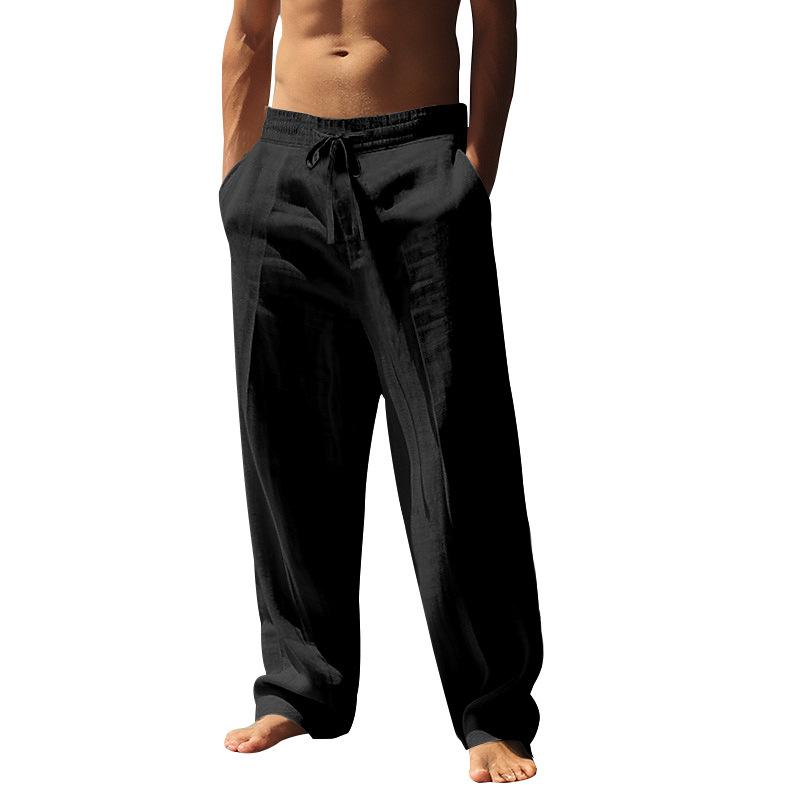 Men's Hip-Hop Breathable Cotton-Linen Blend Relaxed-Fit Casual Straight-Leg Trousers