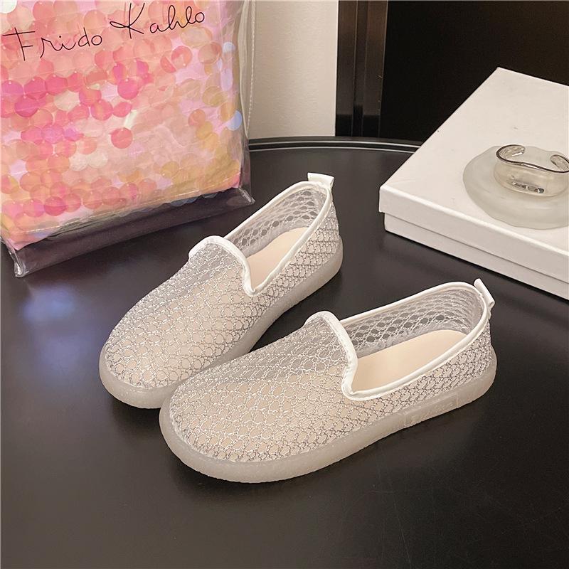 Hollow mesh shoes women's breathable mesh non-slip summer versatile single shoes women's one-pedal lazy shoes flat shoes