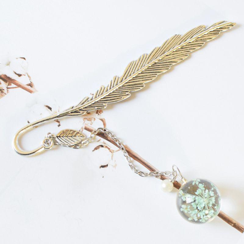 Bookmark Feather Dried Flower Gypsophila Specimen Metal Bookmarks Stationery Gift