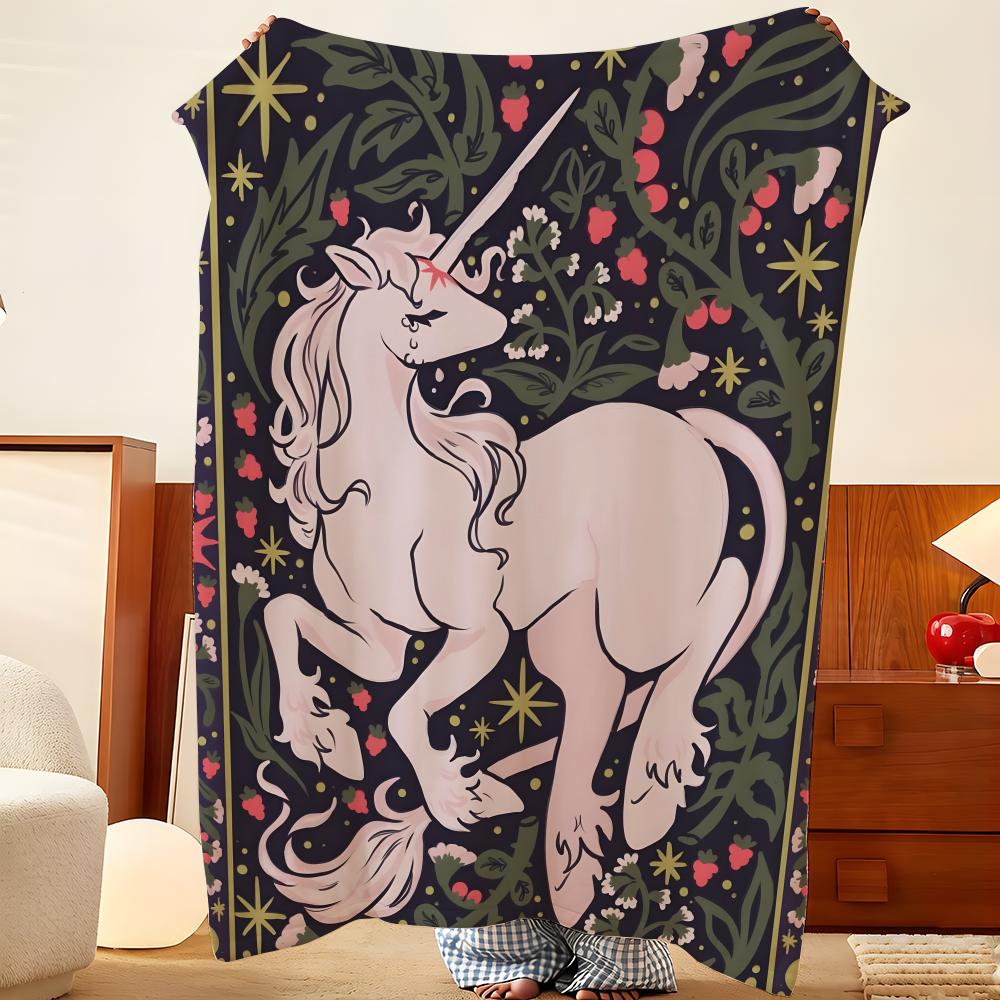 Cartoon S-Star U-Unicorn Throw Flannel Throw Blanket, Lightweight Cozy, Durable Washable cute Cool