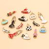 Gold-Enamel Double-Sided Stainless Steel Pendant with French-Style Beauty Accessories Design