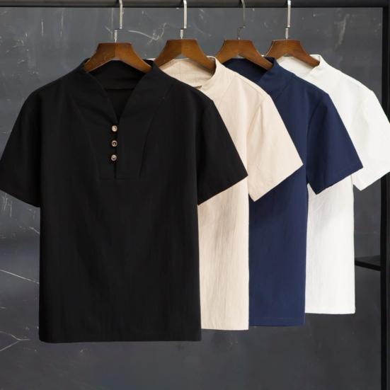 T-shirt Trousers Suit Trendy Pockets Buttons Men Summer Tracksuit Pure Color Shirt Pants Set Men Shirt Pants Set Men Clothes