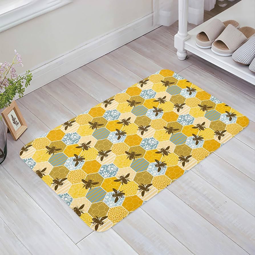 Funny Bee Flowers Carpet Cartoon Animal Area Rug Living Room Girls Bedroom Bedside Dorm Soft Floor Mat Home Entrance Door Mat